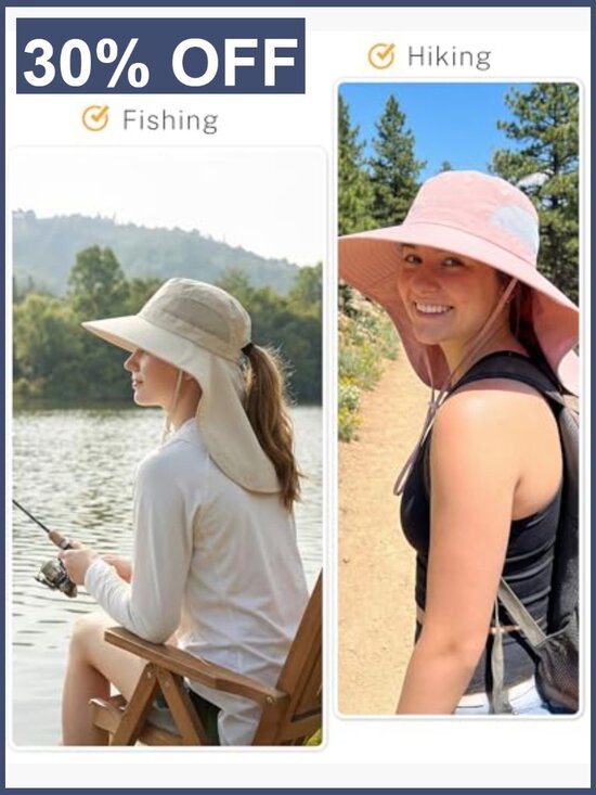 Wide Brim Bucket Hat with Ponytail Hole for Hiking Beach Fishing Running main image 4